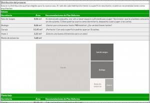 La imagen muestra un plano con áreas etiquetadas para "dormitorio", "salida de juegos", "bodega" y "resto de estancias", junto con una tabla que proporciona detalles sobre
