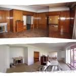 Fotos de antes y después de la reforma de un salón, que muestran paredes y suelos mejorados y un espacio más luminoso, destacando las ventajas de reformarlo.