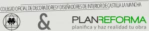 Encabezado de una página web o de un documento en el que aparezcan los logotipos y nombres del "Colegio Oficial de Interioristas de Castilla la Mancha" y "Plan Reforma, planifica y haz realidad tu