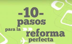 La imagen muestra un texto sobre un fondo verde que dice "-10- pasos para la reforma perfecta", que se traduce como "-10- pasos hacia la reforma perfecta". El texto está en blanco y