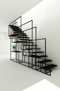 Entre las muchas formas de diseñar una escalera en una vivienda existe la posibilidad de integrarla con el mobiliario fijo de forma tal que se combinan su función básica de subir/bajar con otras.