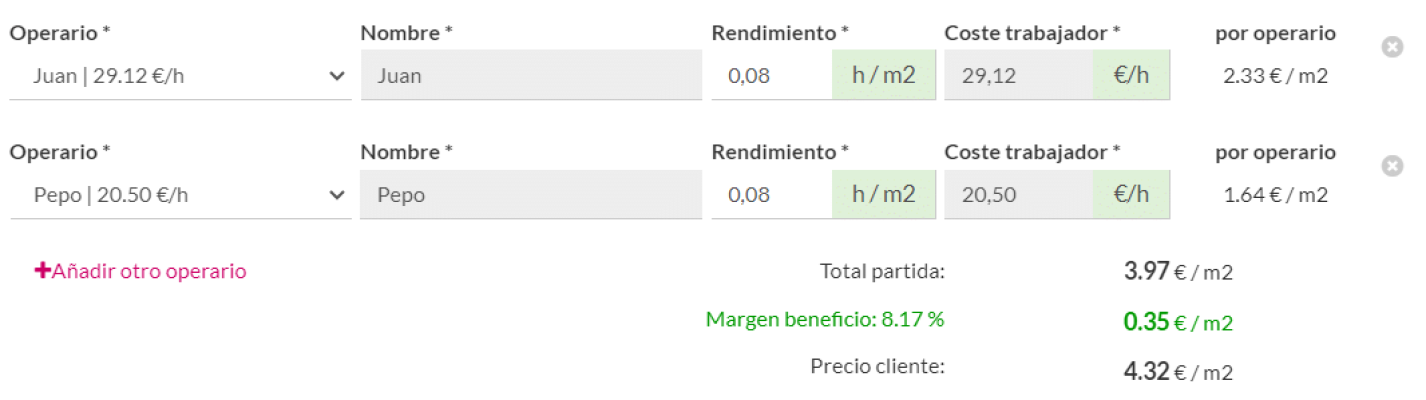 calculadora de precios de mano de obra