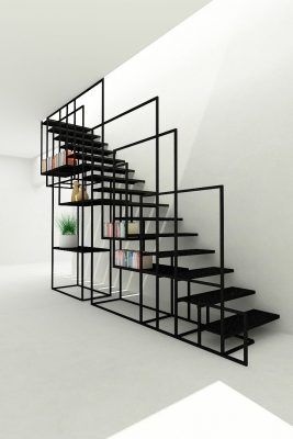 Entre las muchas formas de diseñar una escalera en una vivienda existe la posibilidad de integrarla con el mobiliario fijo de forma tal que se combinan su función básica de subir/bajar con otras.